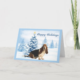 Árbol del azul de la tarjeta de Navidad de Basset