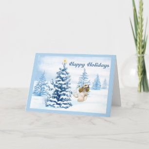 Árbol del azul de la tarjeta de Navidad de cocker