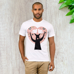 Árbol del corazón con dos aves camiseta de hombres