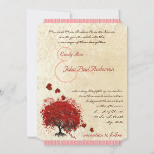 Árbol del corazón rojo caída corazones Invitación