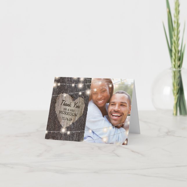 Árbol del Corazón Tallado Agradecimiento de Boda (Anverso)