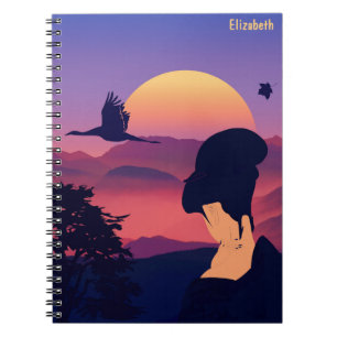 Árbol del geisha del tema y cuaderno japoneses del