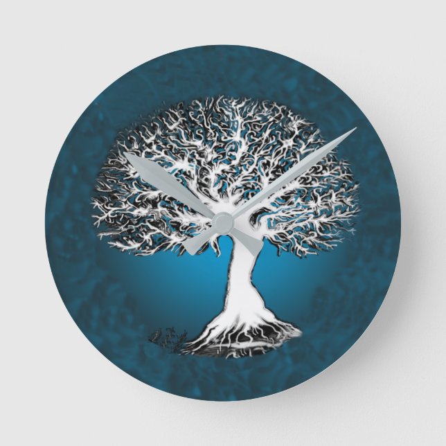 Árbol del reloj redondo azul de la vida único (Anverso)