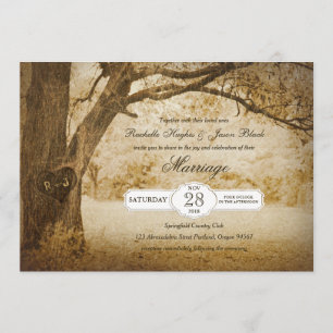 Árbol del vintage que talla la invitación de la