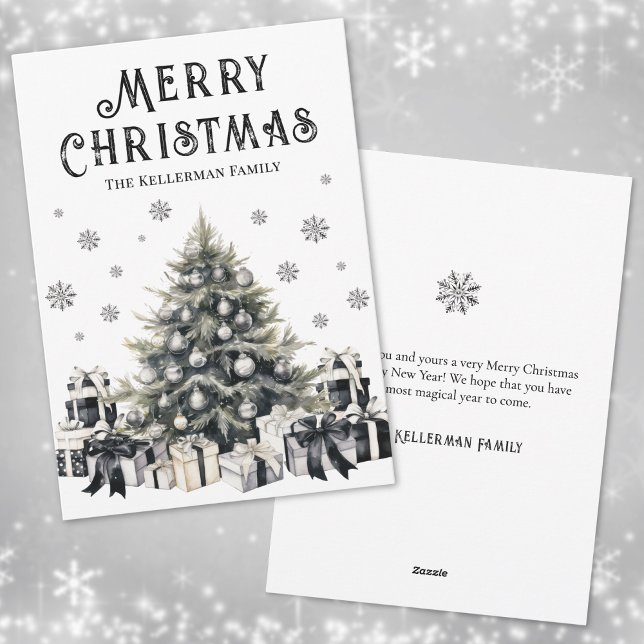 Árbol elegante blanco negro de Navidad (Black White Elegant Christmas Tree Holiday Card)