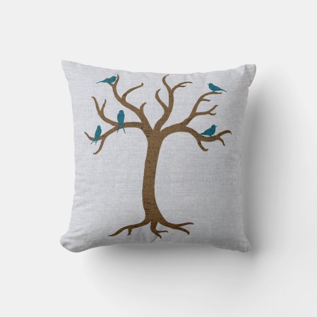 Árbol elegante con almohada de aves azules (Anverso)