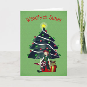 Árbol elfo Chica de tarjetas de felicitación de Na