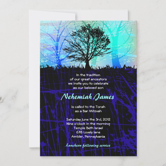 Árbol en la barra de Woods Invitación Mitzvah (Anverso)