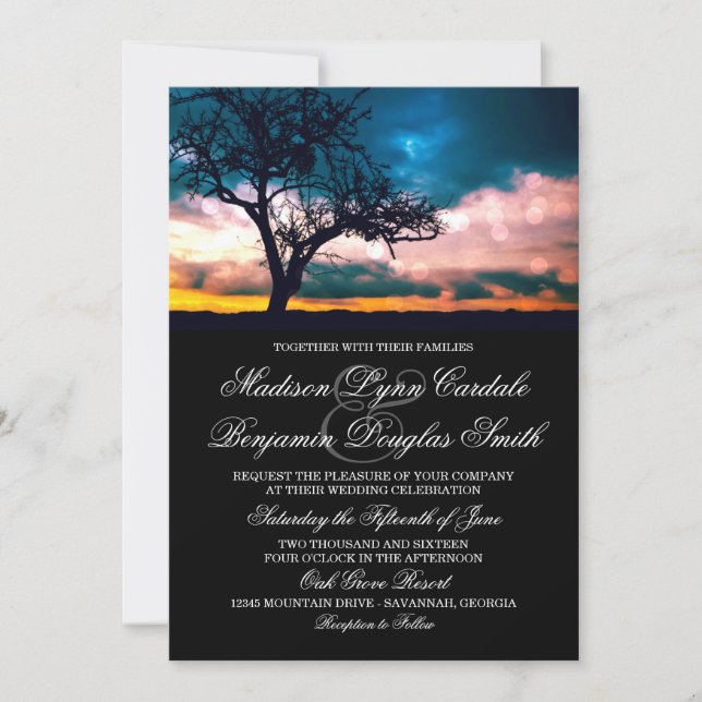 Árbol en la invitación de la boda del atardecer (Anverso)