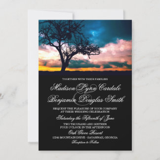 Árbol en la invitación de la boda del atardecer