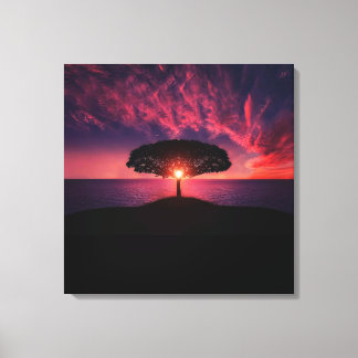 árbol en la pintura del Sol, foto, lienzo
