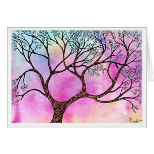 Árbol en la vitela con el fondo de la acuarela