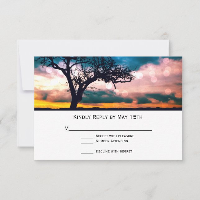 Árbol en las tarjetas RSVP de la boda del atardece (Anverso)