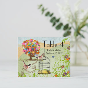 Árbol Floral Pájaros & Jaula de Pájaros Tarjeta de