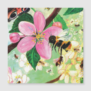 Árbol floreciente con tarjeta magnética de abejas