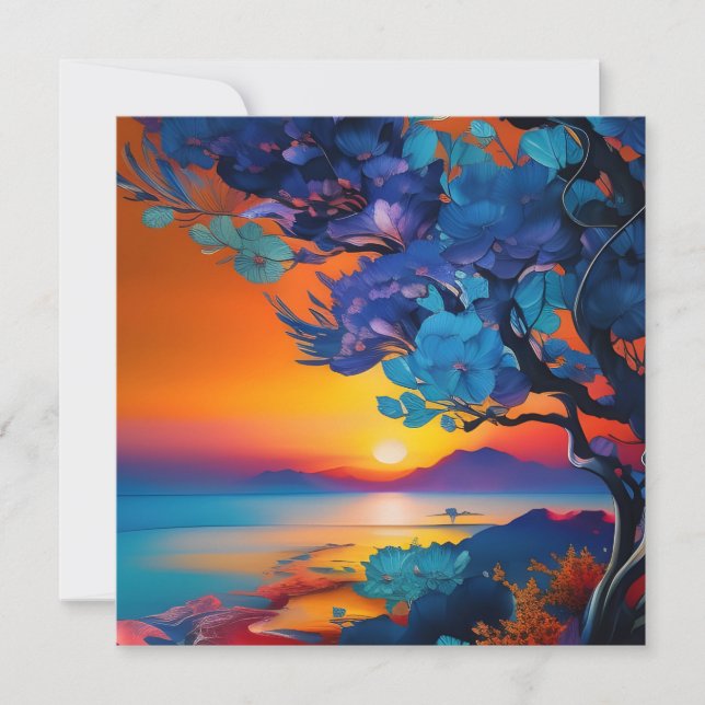 Árbol floreciente en el lago al amanecer (Anverso)