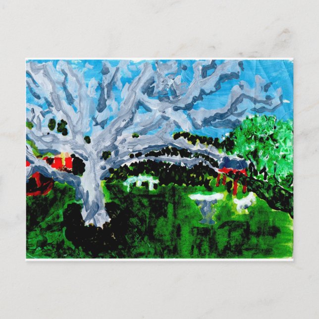 Árbol gris grande con tarjeta postal de banco (Anverso)