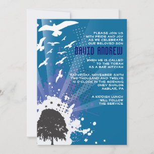 ÁRBOL GRUNDGE CON BIRDS Bar Bat Mitzvah Invitación