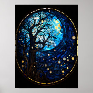 Árbol iluminado por la luna Arte celestial de vidr