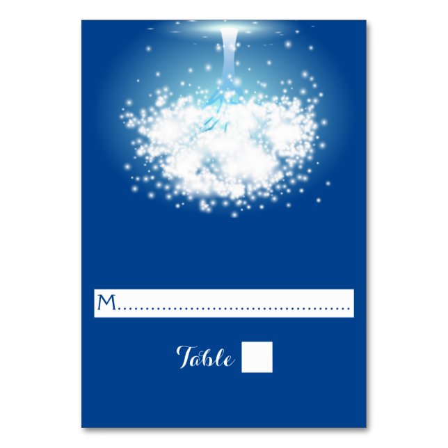 Árbol, luces brillantes, boda azul tarjeta de posi (Anverso)