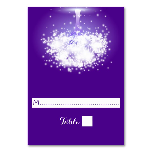 Árbol, luces brillantes, tarjeta de lugar boda púr (Anverso)