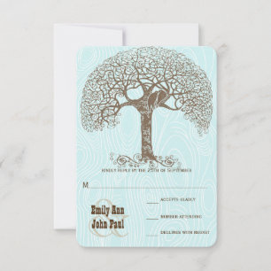 Árbol marrón remolino Aqua madera Wedd RSVP