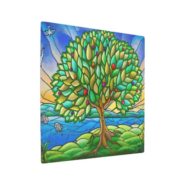 Árbol místico azul verde de la vida Arte mural Met (Angulado)