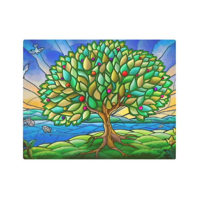 Árbol místico azul verde de la vida Arte mural Met (Anverso)