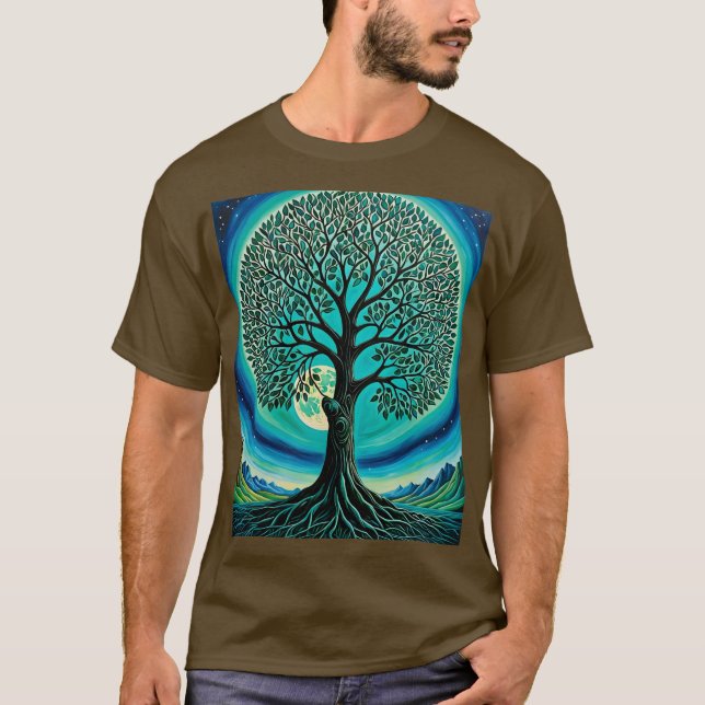 Árbol místico de la camiseta de la luna de la vida (Anverso)