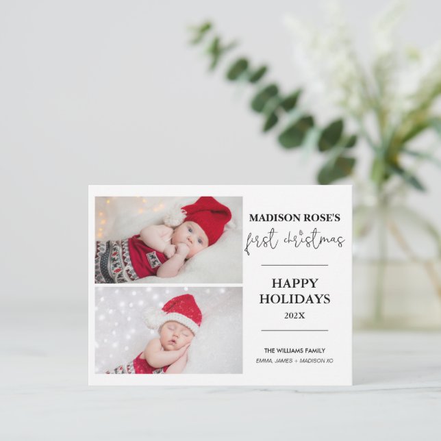 Árbol moderno dos foto primera postal navideña (Anverso de pie)