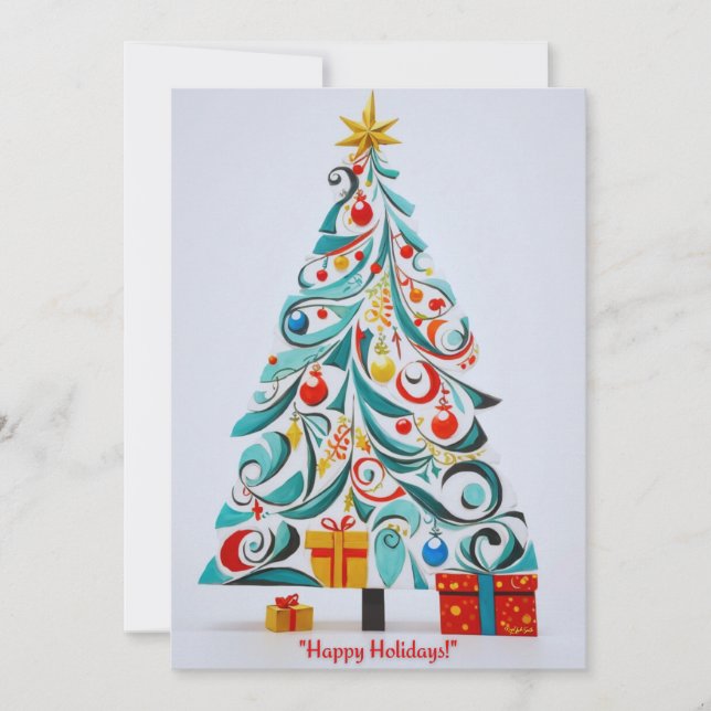 Árbol navideño de vacaciones felices: Tarjeta de s (Anverso)