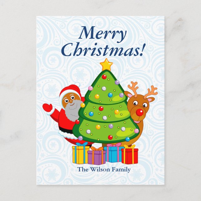 Árbol negro de Navidad con Santa Claus y Rudolph, (Anverso)