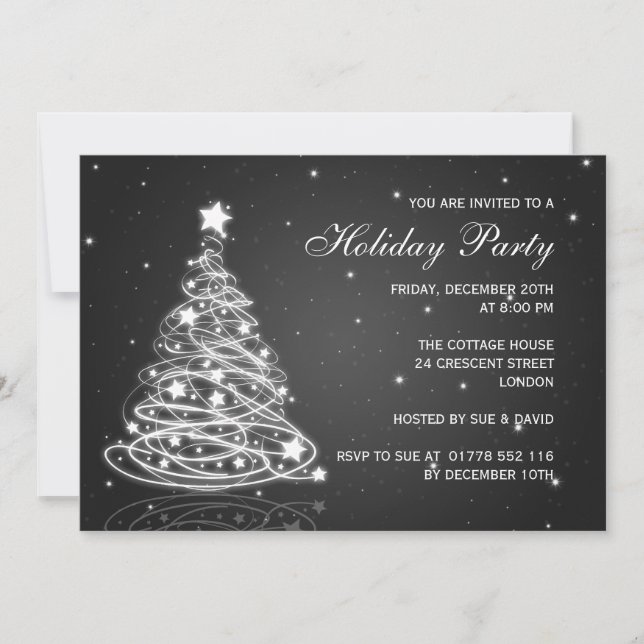 Árbol negro de Navidad para invitaciones de fiesta (Anverso)
