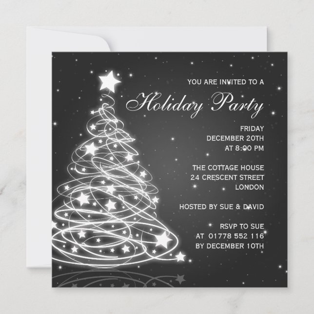 Árbol negro de Navidad para invitaciones de fiesta (Anverso)