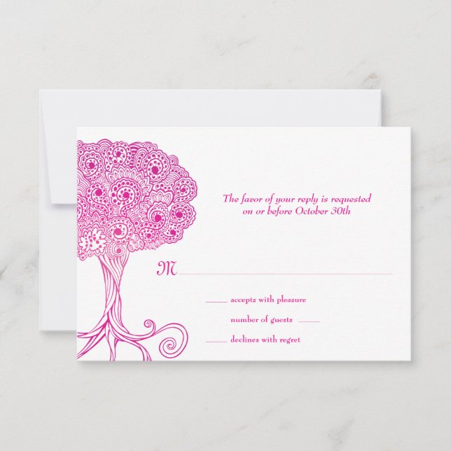 Árbol ornado de vida Bat rosa Mitzvah RSVP (Anverso)