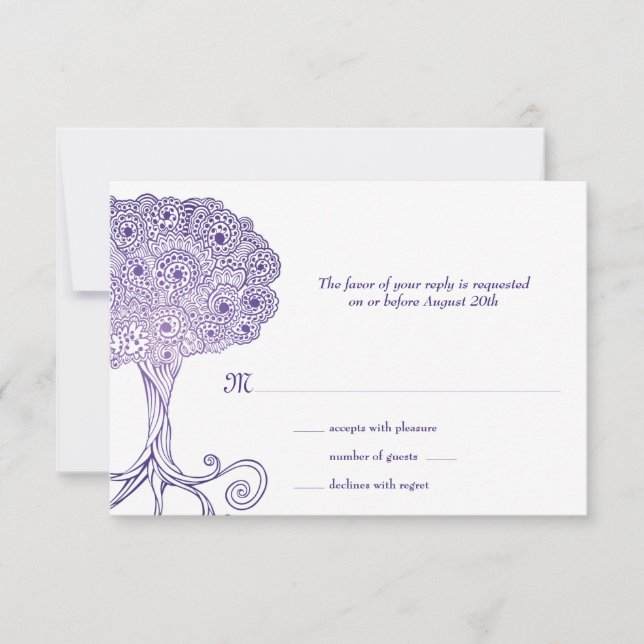 Árbol ornado de vida Morado Bat Mitzvah RSVP (Anverso)