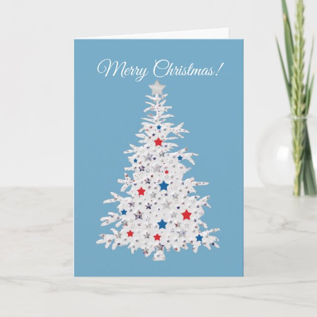 Árbol patriótico de Navidad con tarjeta azul de va (Anverso)