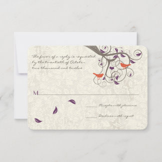 Árbol púrpura y coral Amo Aves Boda RSVP