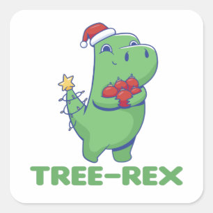 Árbol Rex Funny Dinosaur Pun T-Rex Square Pegatina