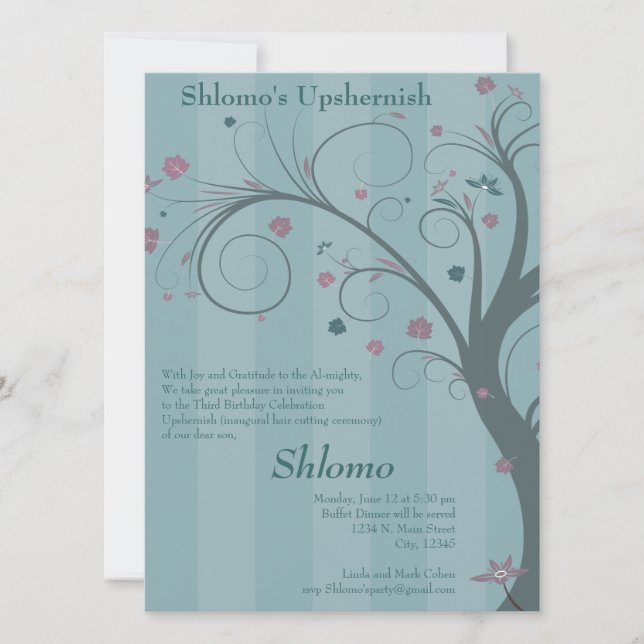 Árbol rizado - invitación azul (Anverso)