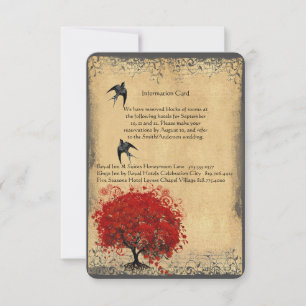 Árbol Rojo Hoja Corazón Bodas Vintage Pájaros RSVP