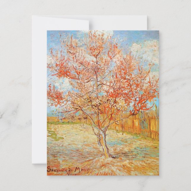 Árbol rosa Van Gogh en flores invitaciones (Anverso)