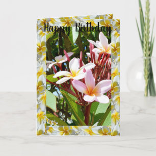 Árbol rosado frangipani, tarjeta plegada de saludo