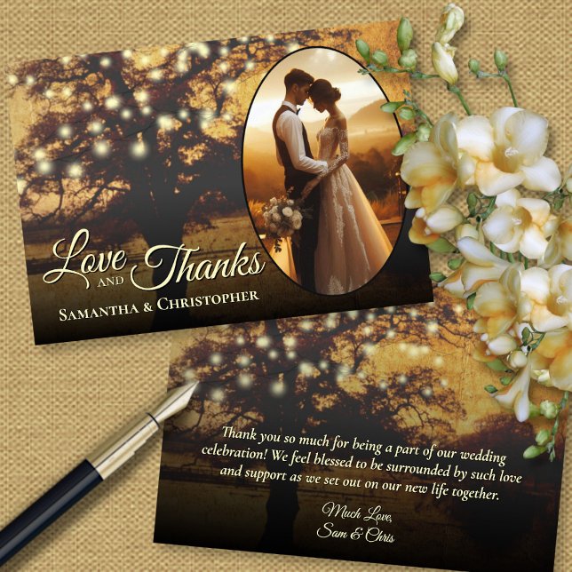 Árbol Rústico con Luces Foto y Nota de Boda (Front/Back)