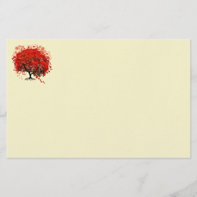 Árbol Rústico De Hojas De Corazón Rojo Girado (Anverso)