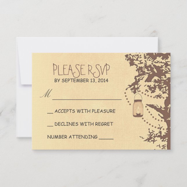Árbol rústico y jarras de albañil boda rsvp (Anverso)
