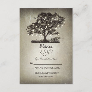 Árbol rústico y luces de cadena tarjetas RSVP de b