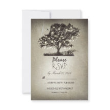 Árbol rústico y luces de cadena tarjetas RSVP de b