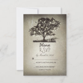Árbol rústico y luces de cadena tarjetas RSVP de b