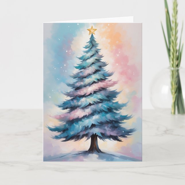 Árbol simple pastel de Navidad con rosa morado azu (Anverso)